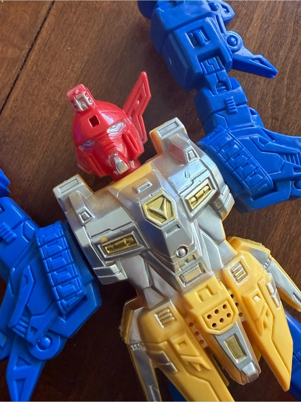 Vintage Mecha Robot Action Figure Toy Red Blue Yellow 10” Unknown Brand